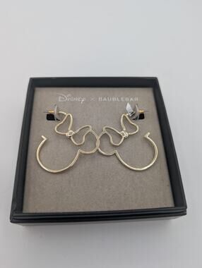 NEW Disney Baublebar Minnie Mouse Gold Tone ~1.75" Hoop Earrings Age 15+